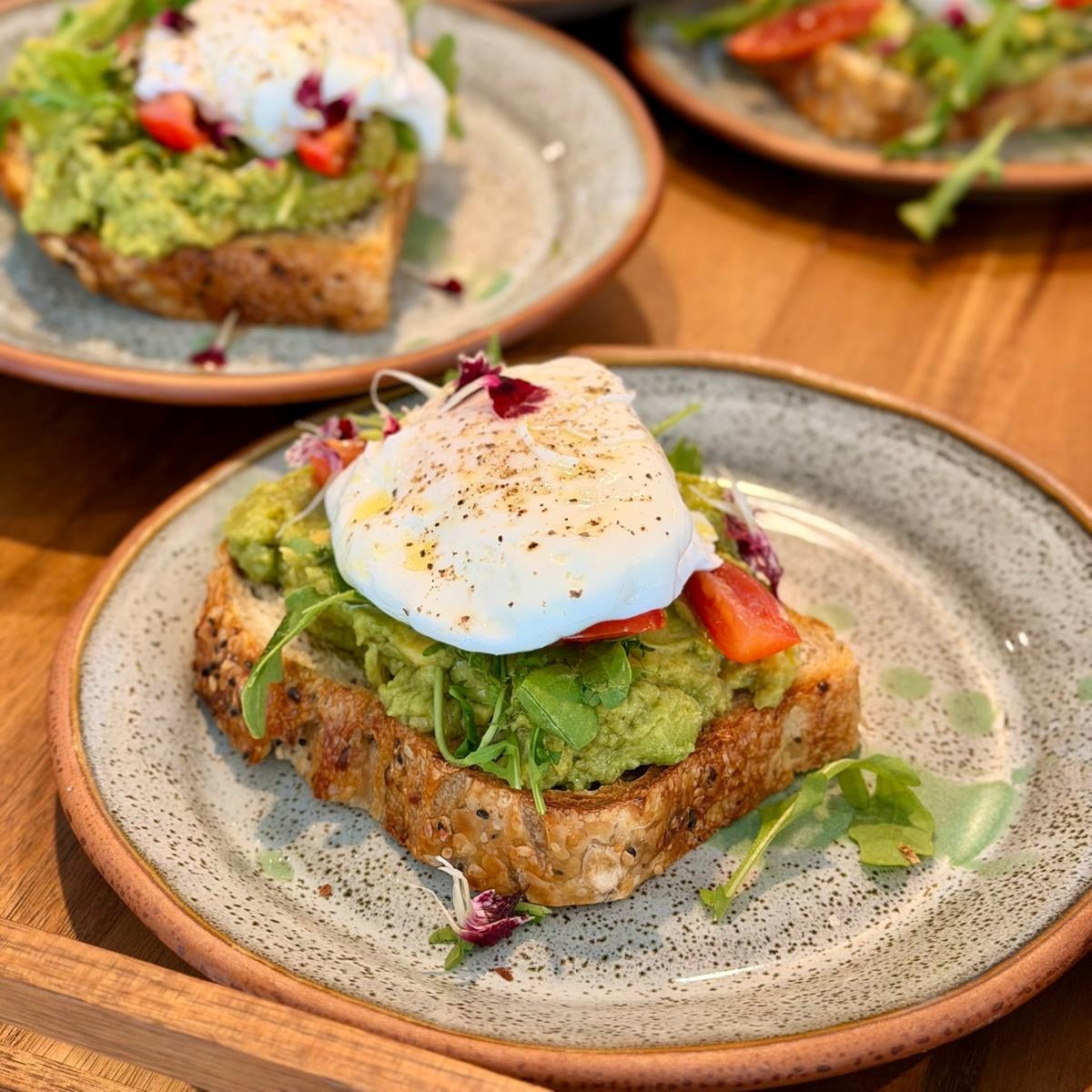 Avocado toast on Susie's sourdough, made by Vincent at his bed and breakfast
